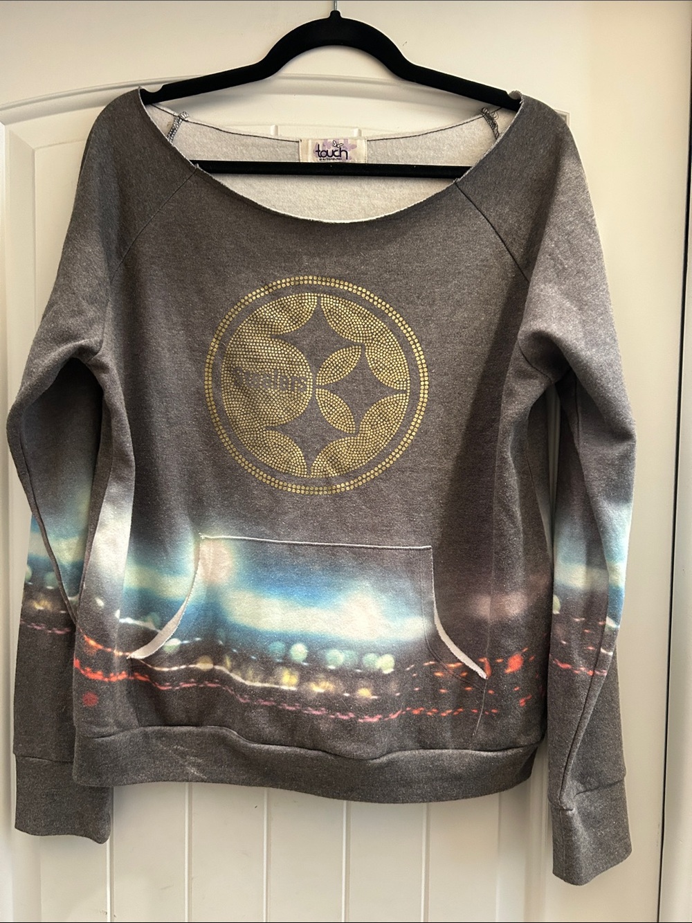 Touch by Alyssa Milano Gray Steelers off Shoulder Sweatshirt